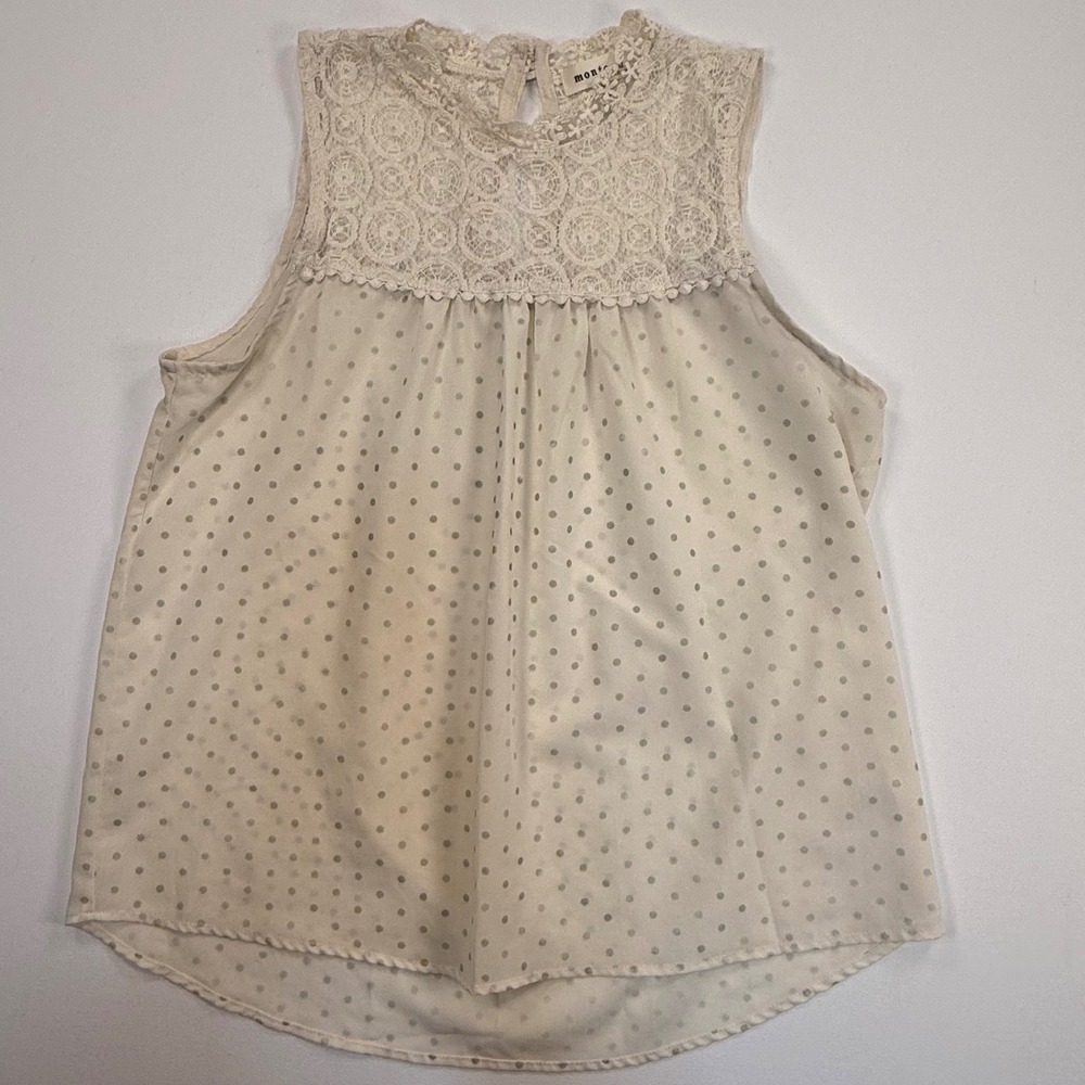 Monteau sleeveless lace dot swing top Medium soft white gauzy whimsy cottagecore